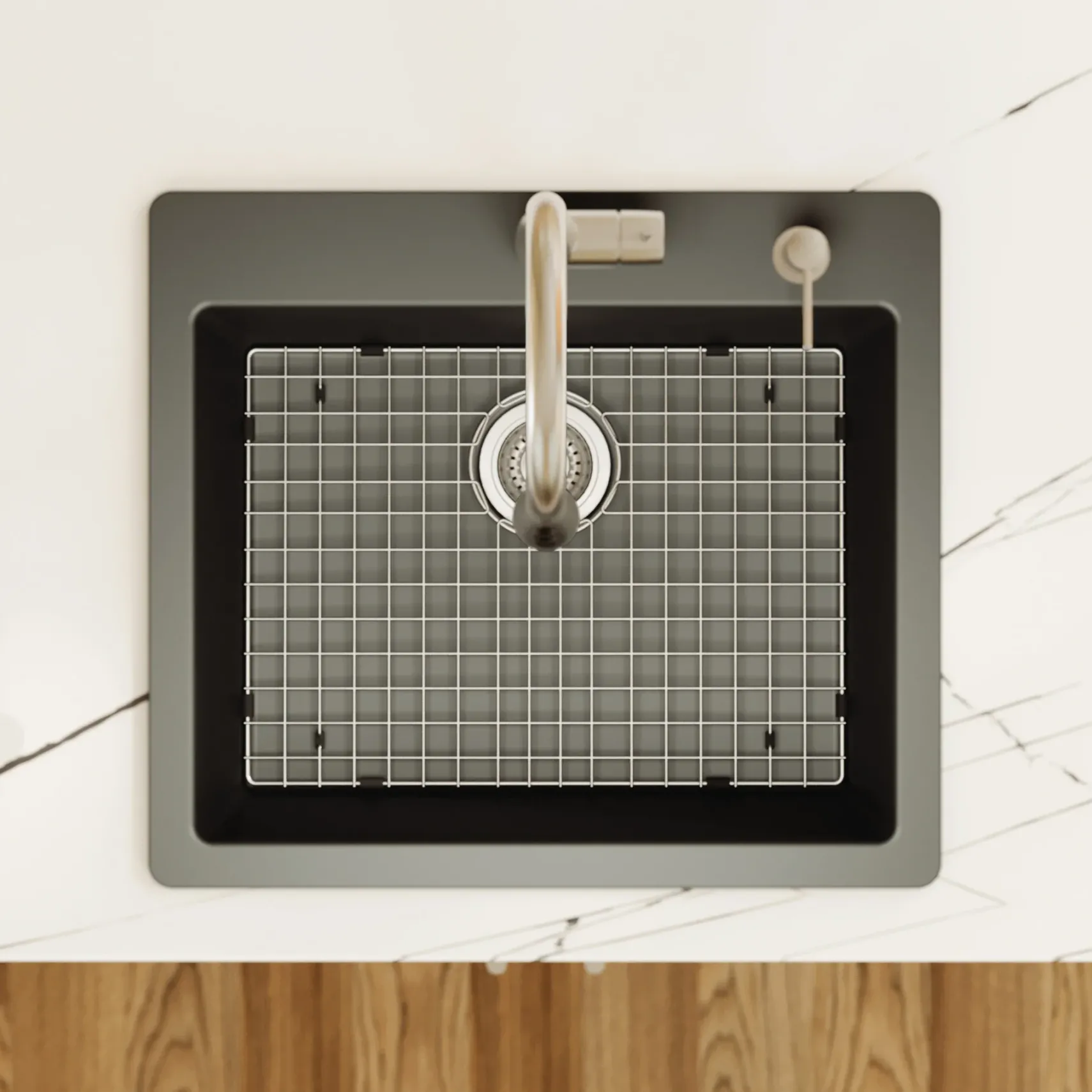 Karran 25" Drop In/Topmount Quartz Composite Kitchen Sink with Accessories, Black, QT-820-BL-PK1