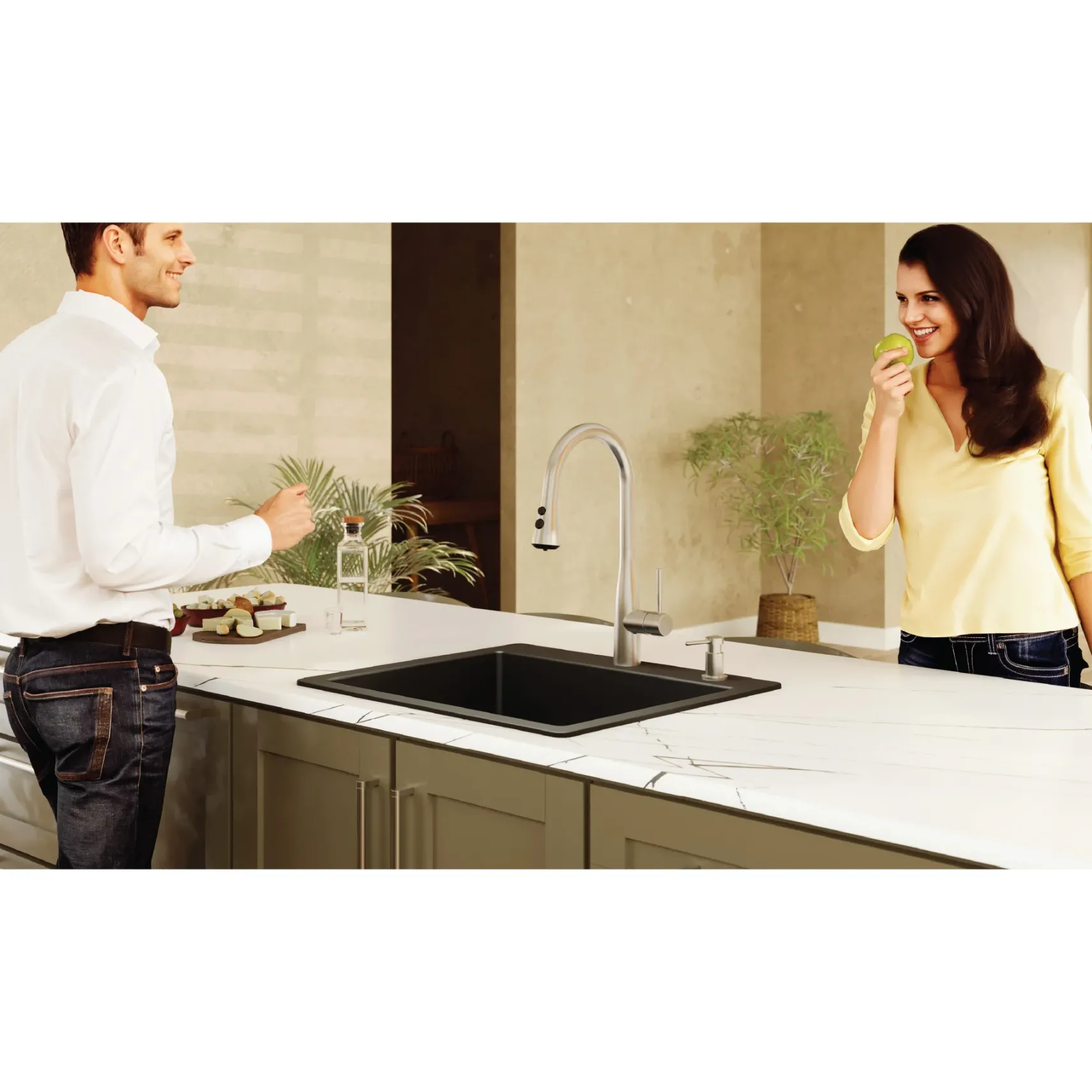 Karran 25" Drop In/Topmount Quartz Composite Kitchen Sink with Accessories, Black, QT-820-BL-PK1