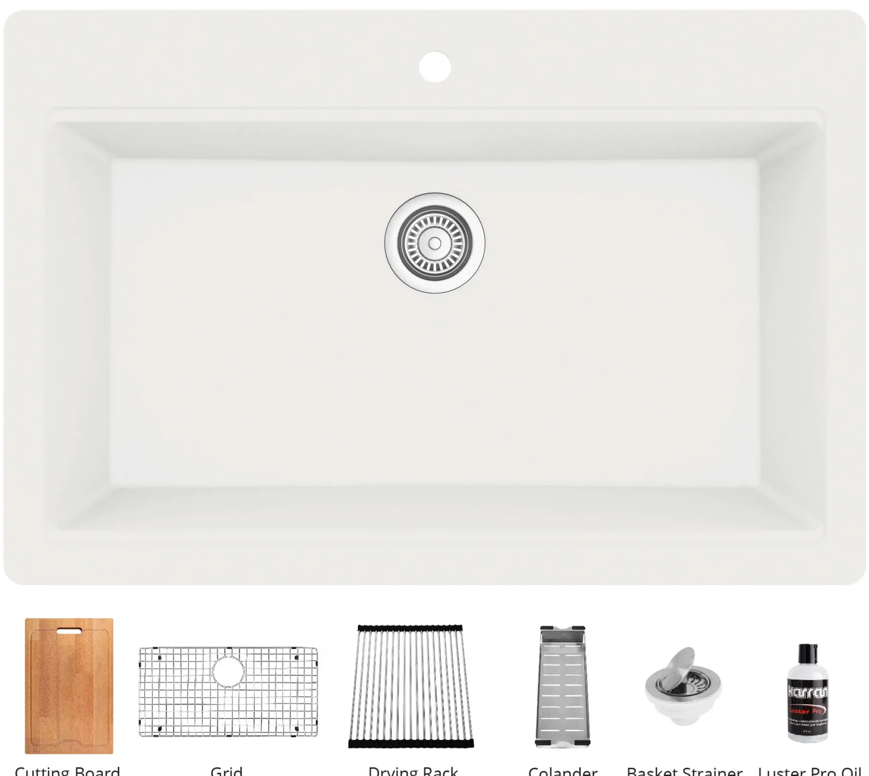Karran 33" Drop In/Topmount Quartz Composite Workstation Kitchen Sink with Accessories, White, QTWS-875-WH