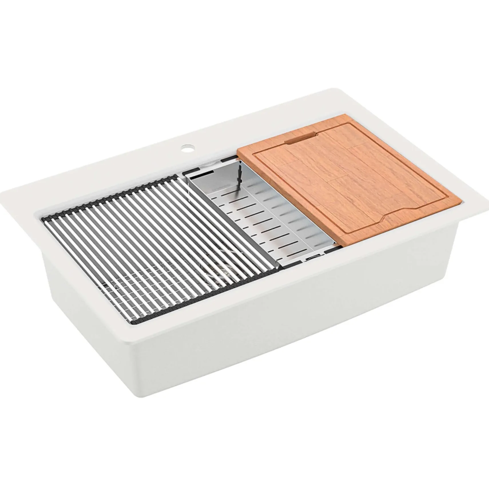 Karran 33" Drop In/Topmount Quartz Composite Workstation Kitchen Sink with Accessories, White, QTWS-875-WH