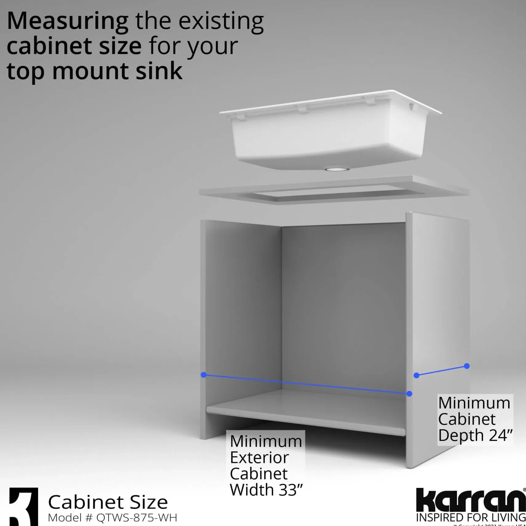 Karran 33" Drop In/Topmount Quartz Composite Workstation Kitchen Sink with Accessories, White, QTWS-875-WH