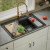 Karran 33" Drop In/Topmount Quartz Composite Kitchen Sink, 50/50 Double Bowl, Black, QTWS-880-BL