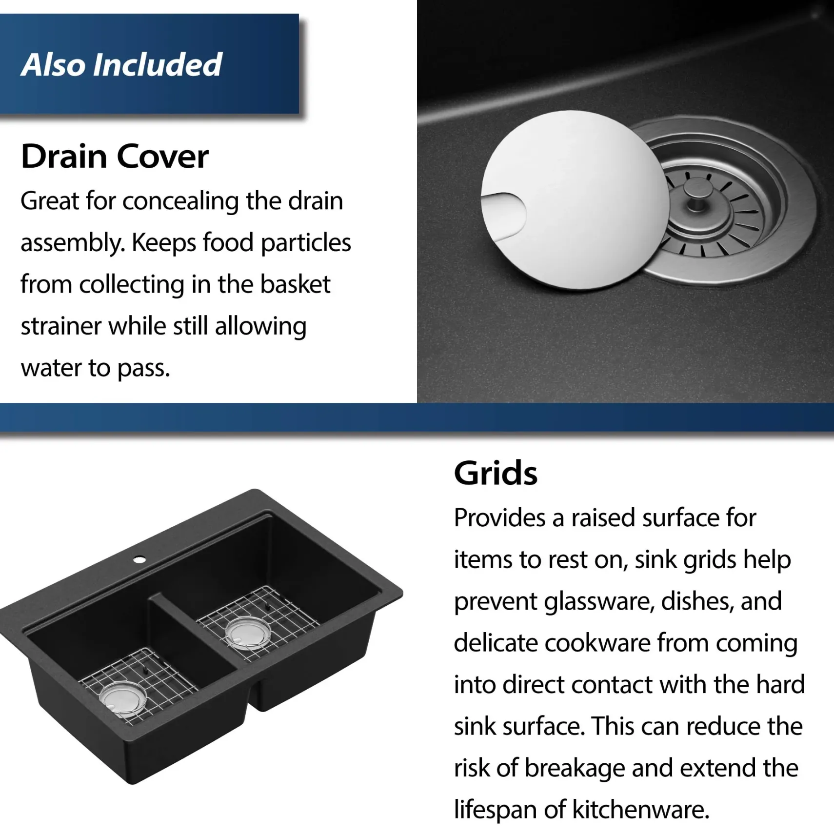 Karran 33" Drop In/Topmount Quartz Composite Kitchen Sink, 50/50 Double Bowl, Black, QTWS-880-BL