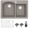 Karran 33" Drop In/Topmount Quartz Composite Kitchen Sink, 60/40 Double Bowl, Concrete, QT-610-CN-PK1