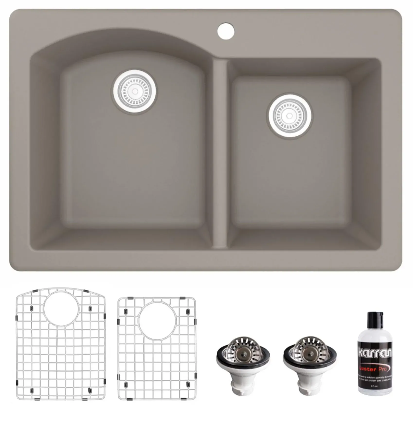 Karran 33" Drop In/Topmount Quartz Composite Kitchen Sink, 60/40 Double Bowl, Concrete, QT-610-CN-PK1