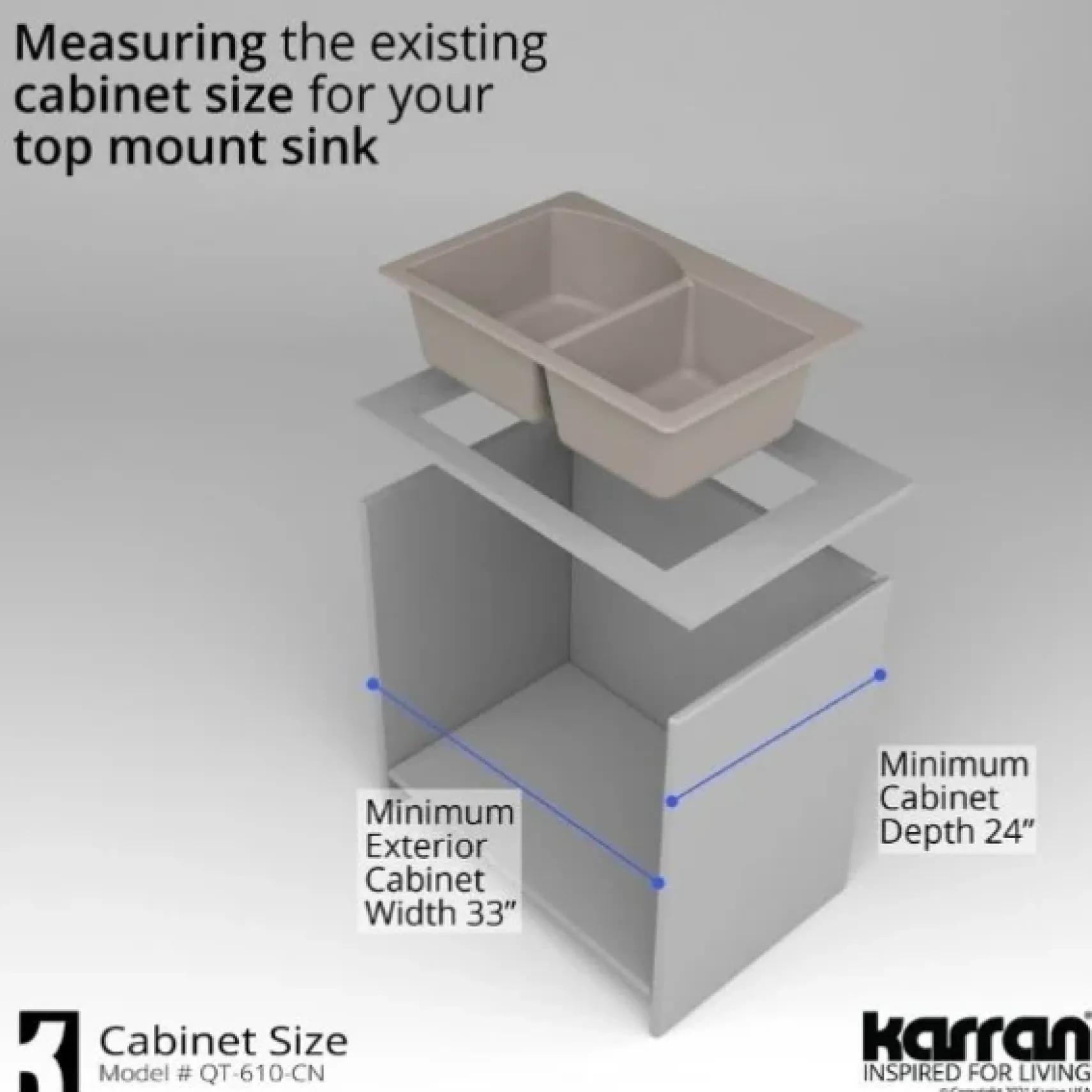 Karran 33" Drop In/Topmount Quartz Composite Kitchen Sink, 60/40 Double Bowl, Concrete, QT-610-CN-PK1