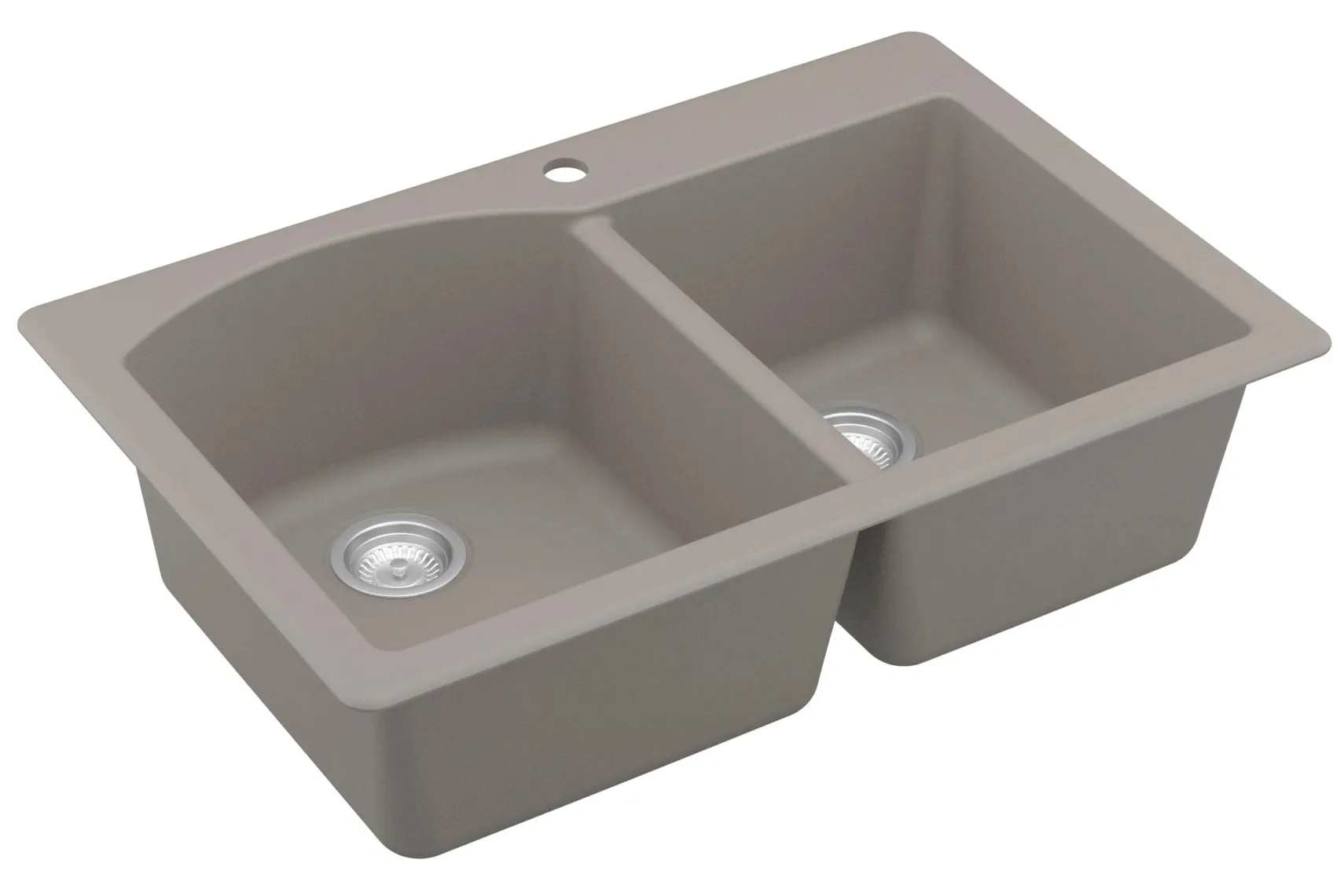 Karran 33" Drop In/Topmount Quartz Composite Kitchen Sink, 60/40 Double Bowl, Concrete, QT-610-CN-PK1