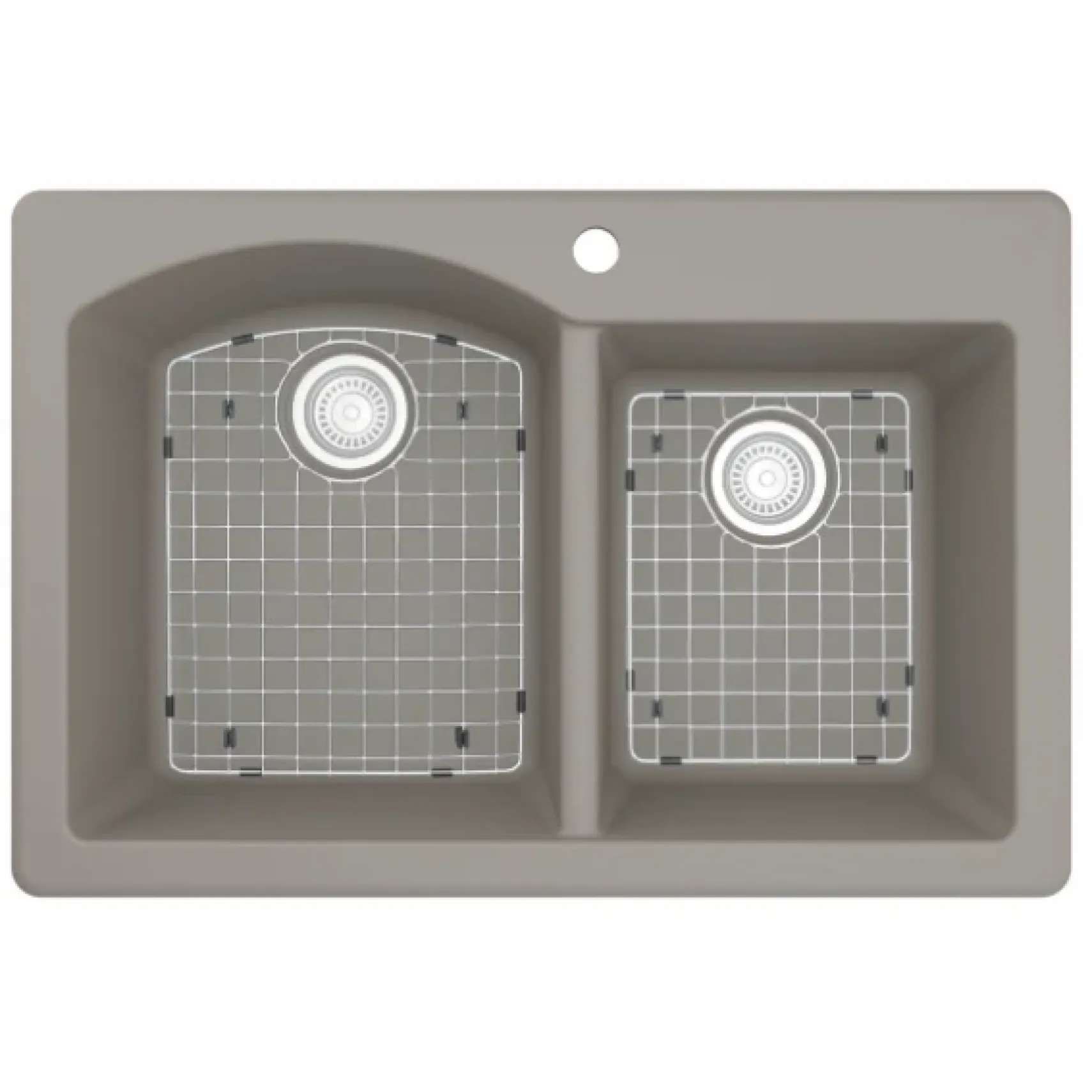 Karran 33" Drop In/Topmount Quartz Composite Kitchen Sink, 60/40 Double Bowl, Concrete, QT-610-CN-PK1