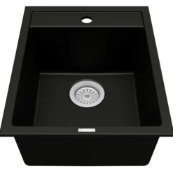 Karran 16" Drop In/Topmount Quartz Composite Kitchen Sink, Black, QT-825-BL