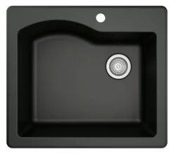 Karran 25" Drop In/Topmount Quartz Composite Kitchen Sink, Black, QT-671-BL-PK1