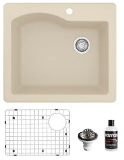 Karran 25" Drop In/Topmount Quartz Composite Kitchen Sink, Bisque, QT-671-BI-PK1