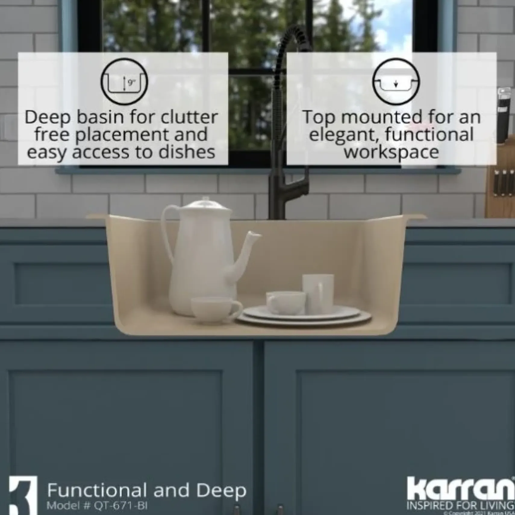 Karran 25" Drop In/Topmount Quartz Composite Kitchen Sink, Bisque, QT-671-BI-PK1