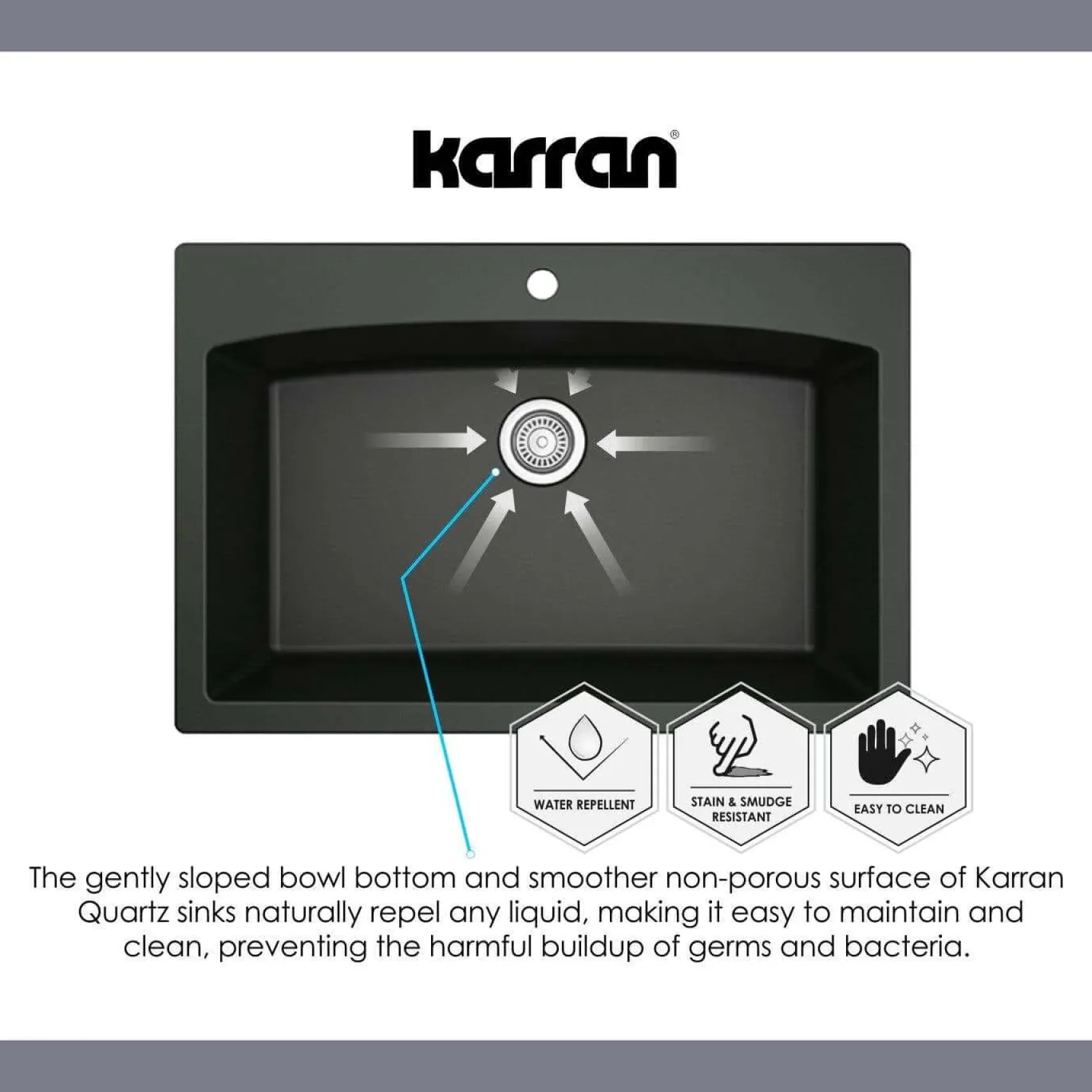 Karran 18" Quartz Bar/Prep Sink, Grey, QX-680-GR