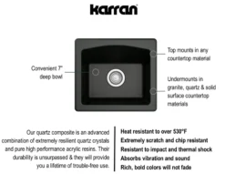 Karran 18" Quartz Bar/Prep Sink, Black, QX-680-BL