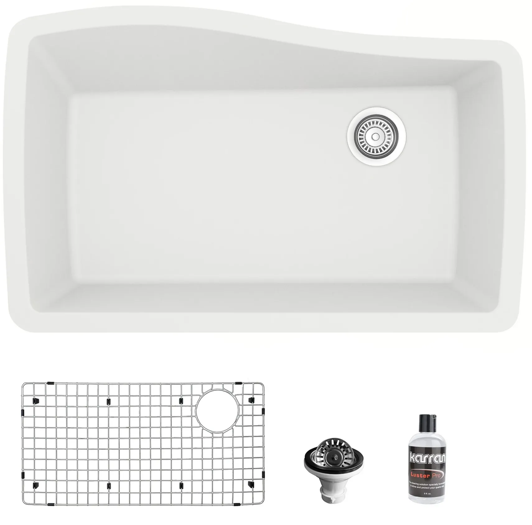 Karran 34" Undermount Quartz Composite Kitchen Sink with Accessories, White, QU-722-WH-PK1