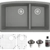 Karran 32" Undermount Quartz Composite Kitchen Sink, 60/40 Double Bowl, Grey, QU-711-GR-PK1