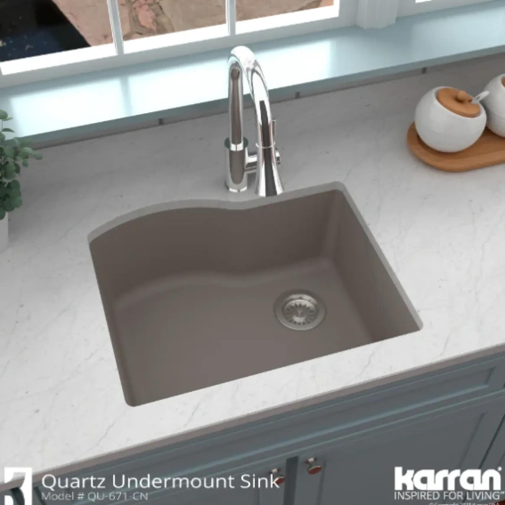Karran 24" Undermount Quartz Composite Kitchen Sink, Concrete, QU-671-CN