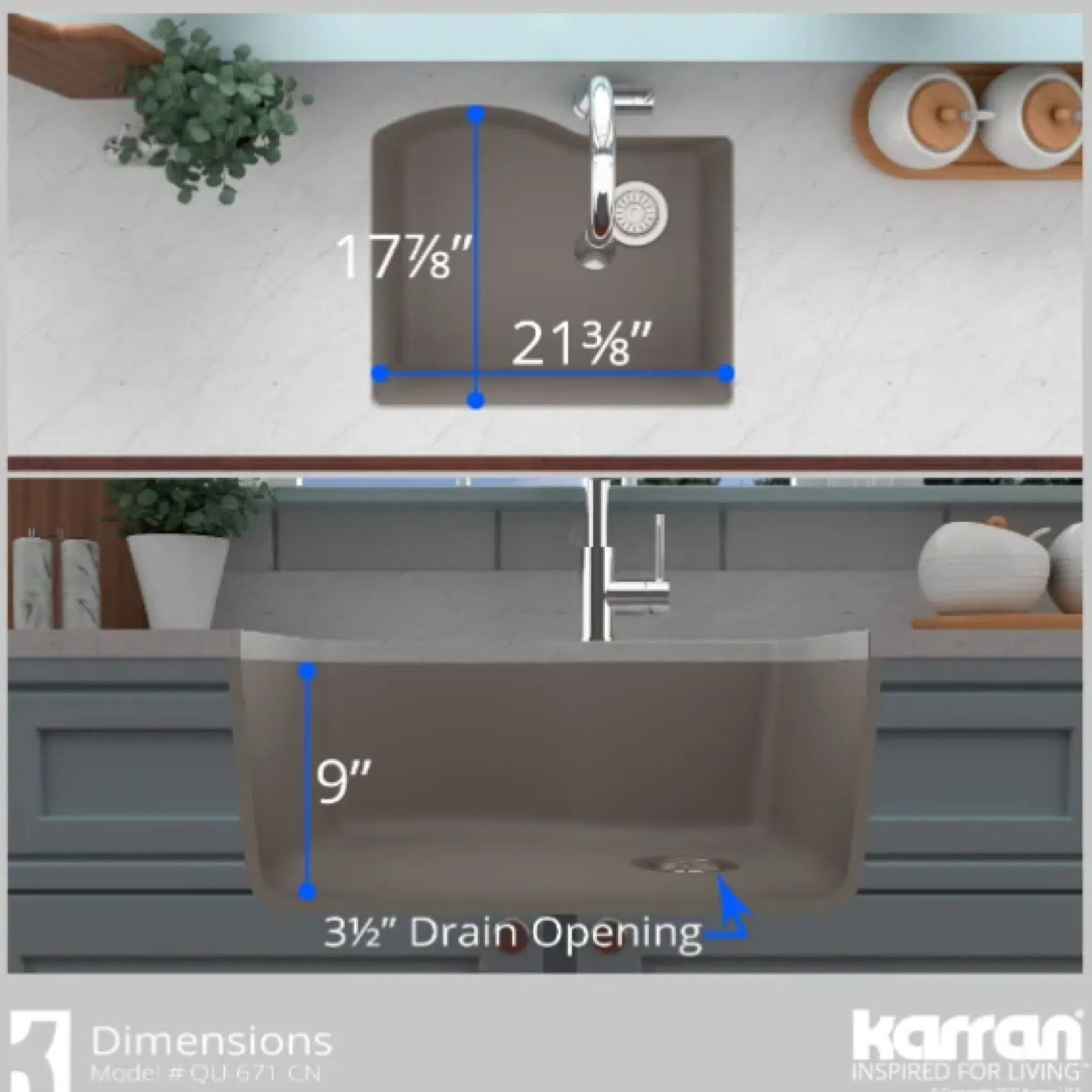 Karran 24" Undermount Quartz Composite Kitchen Sink, Concrete, QU-671-CN