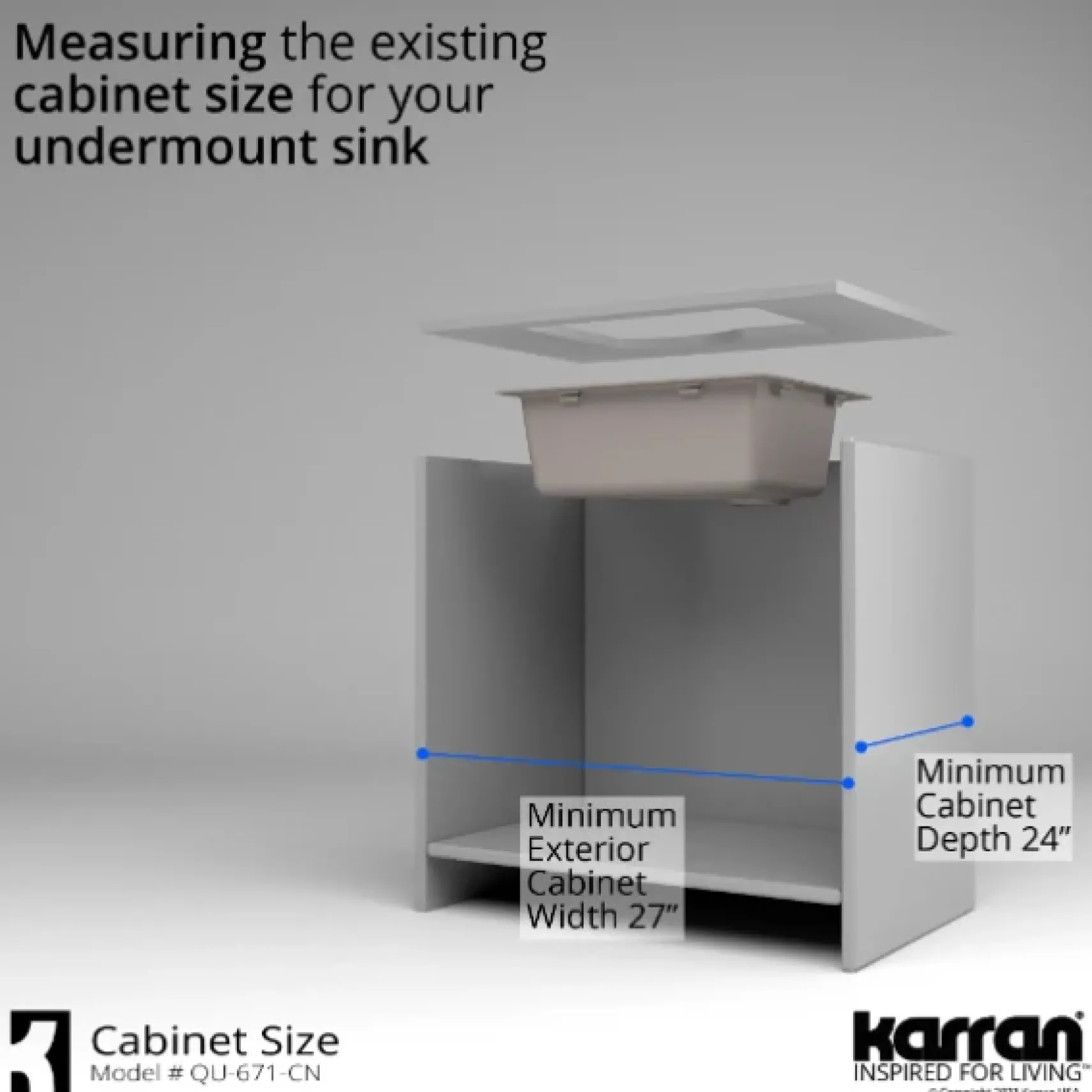 Karran 24" Undermount Quartz Composite Kitchen Sink, Concrete, QU-671-CN