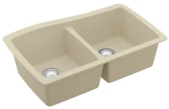 Karran 34" Undermount Quartz Composite Kitchen Sink, 50/50 Double Bowl, Bisque, QU-720-BI