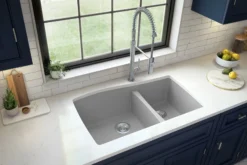 Karran 34" Undermount Quartz Composite Kitchen Sink with Accessories, 60/40 Double Bowl, Grey, QU-721-GR-PK1