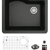 Karran 24" Undermount Quartz Composite Kitchen Sink, Black, QU-671-BL-PK1