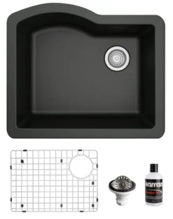Karran 24" Undermount Quartz Composite Kitchen Sink, Black, QU-671-BL-PK1