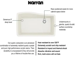 Karran 34" Undermount Quartz Composite Kitchen Sink, White, QU-722-WH