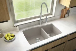 Karran 34" Undermount Quartz Composite Kitchen Sink with Accessories, 60/40 Double Bowl, Concrete, QU-721-CN-PK1