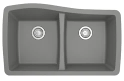 Karran 34" Undermount Quartz Composite Kitchen Sink, 50/50 Double Bowl, Grey, QU-720-GR