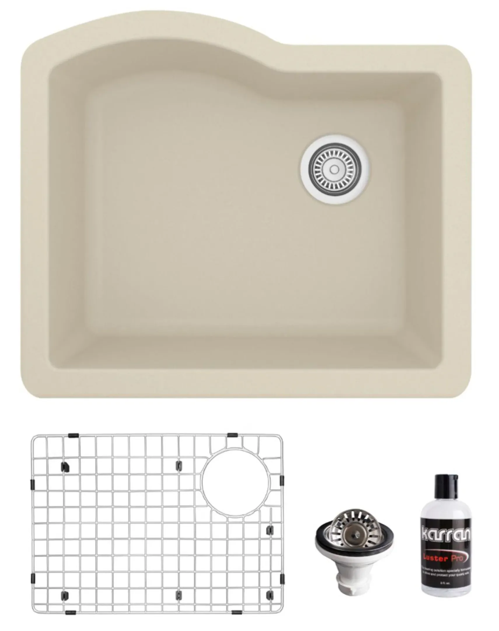 Karran 24" Undermount Quartz Composite Kitchen Sink, Bisque, QU-671-BI-PK1