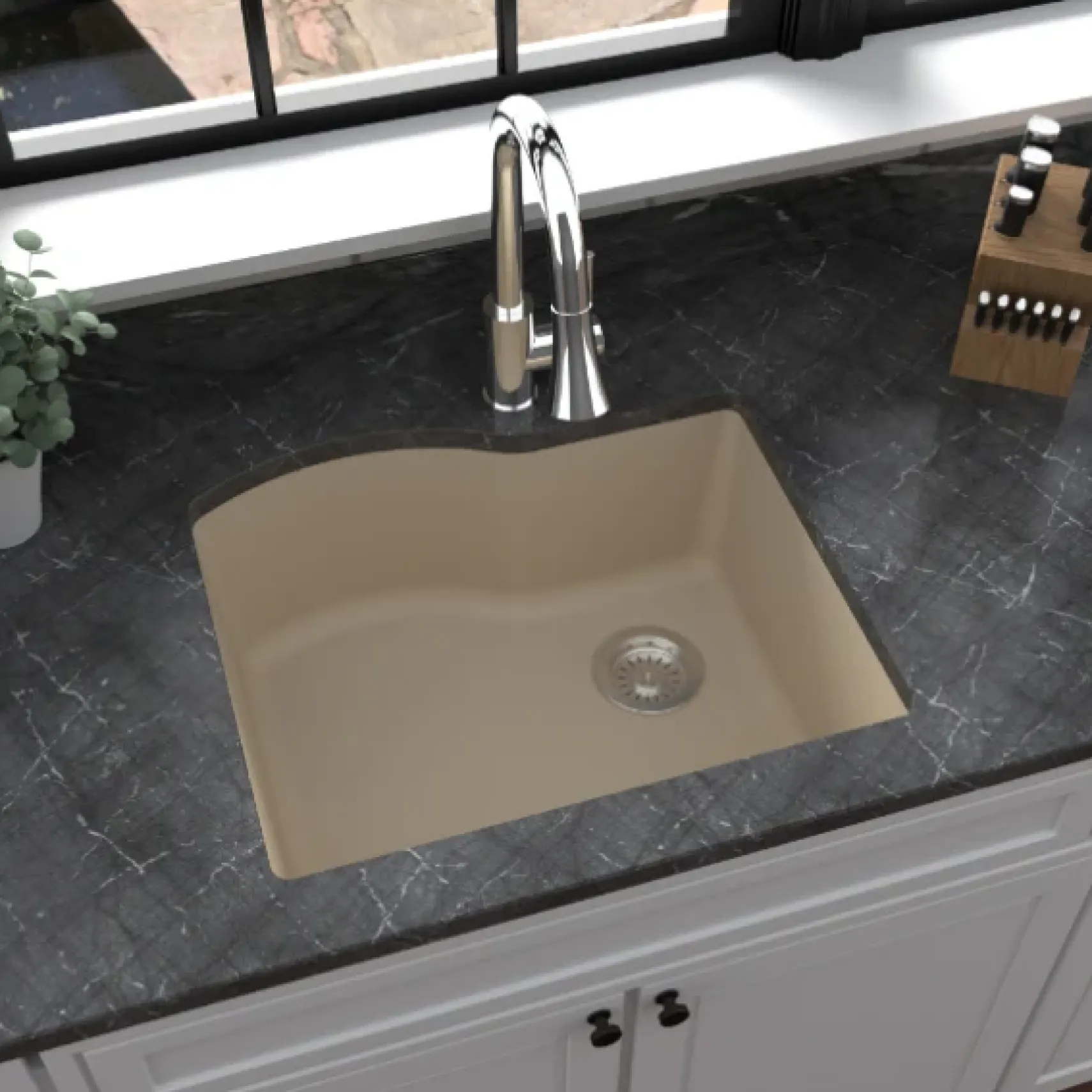 Karran 24" Undermount Quartz Composite Kitchen Sink, Bisque, QU-671-BI-PK1