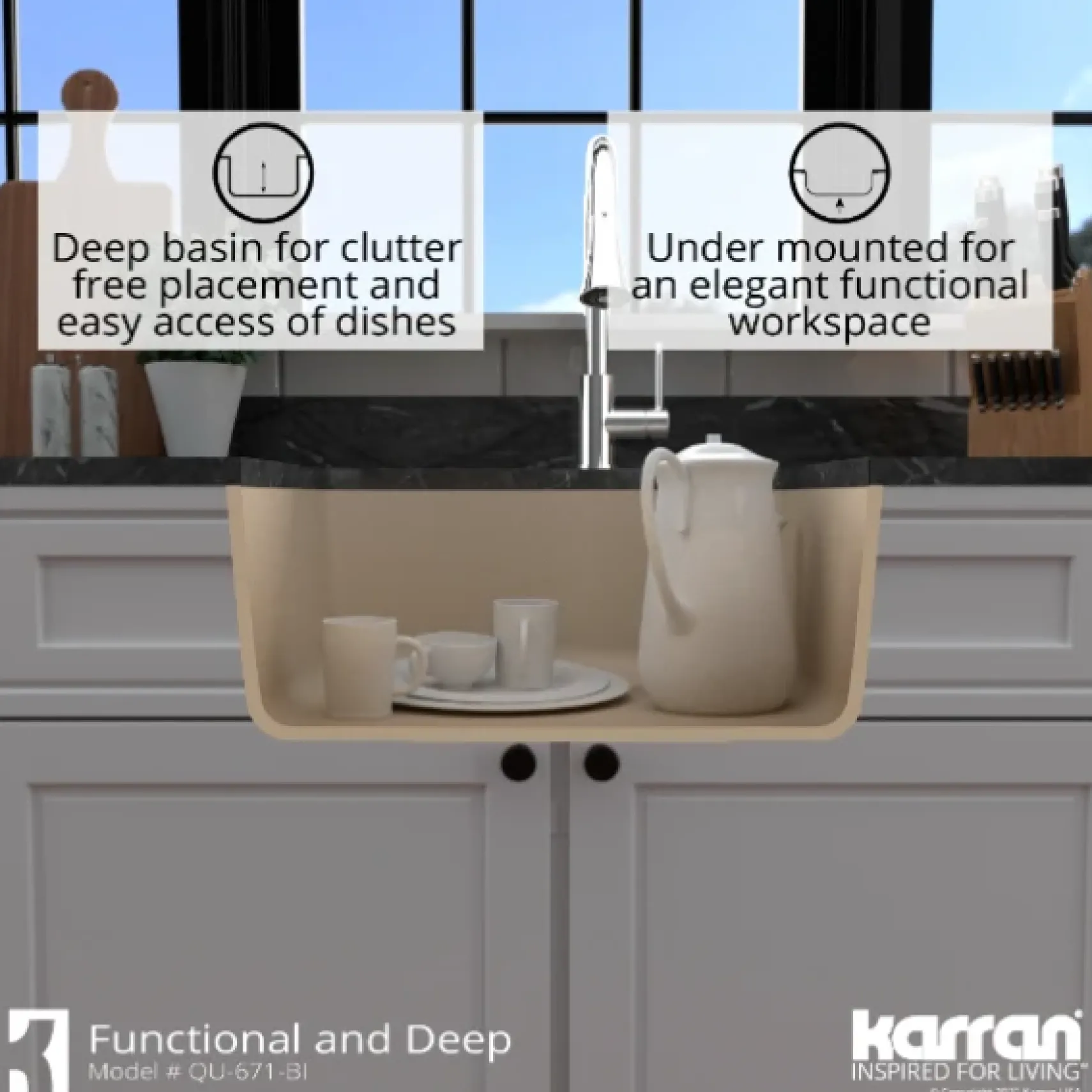 Karran 24" Undermount Quartz Composite Kitchen Sink, Bisque, QU-671-BI-PK1
