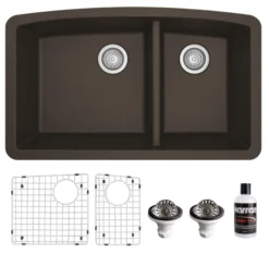 Karran 32" Undermount Quartz Composite Kitchen Sink, 60/40 Double Bowl, Brown, QU-711-BR-PK1