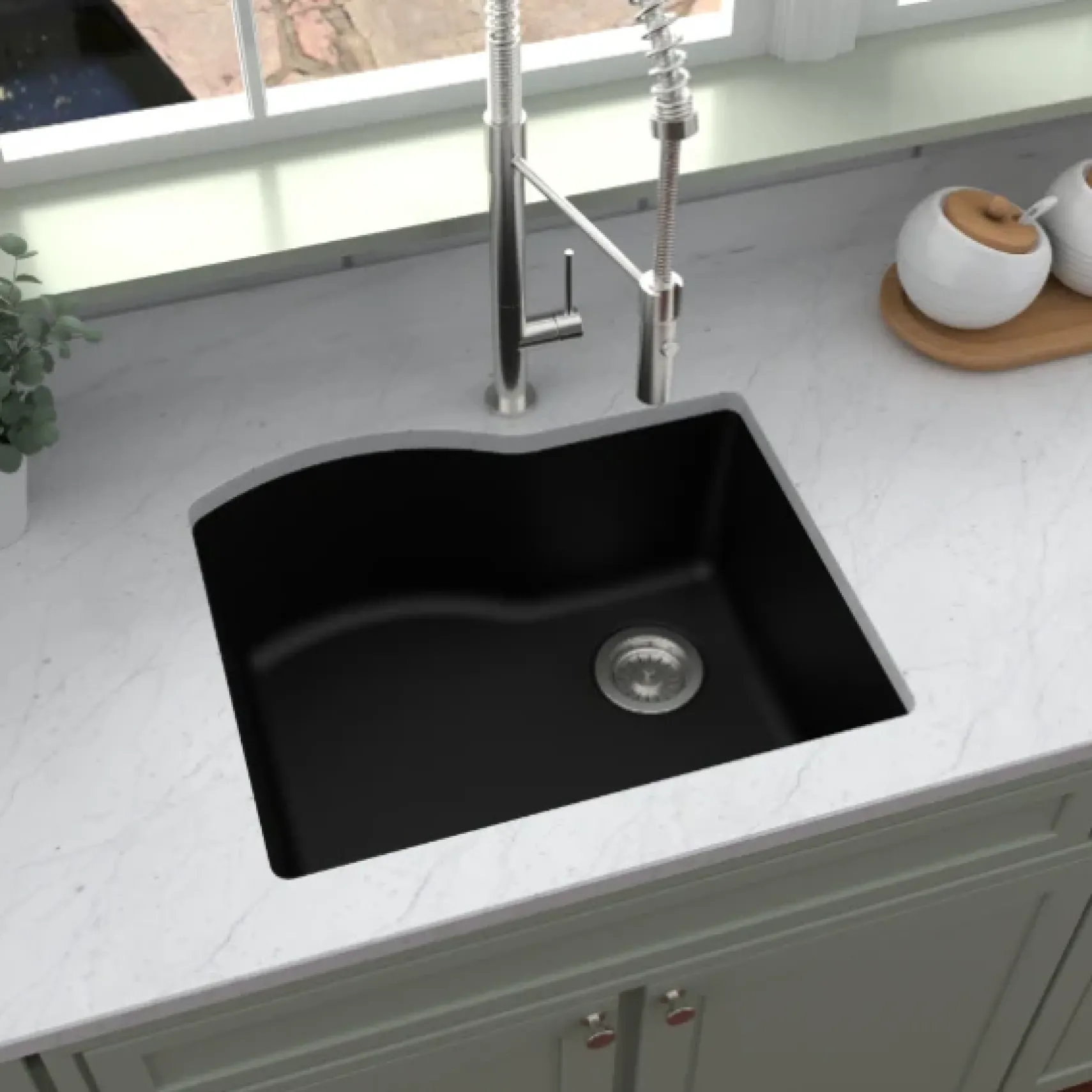 Karran 24" Undermount Quartz Composite Kitchen Sink, Black, QU-671-BL