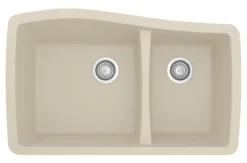 Karran 34" Undermount Quartz Composite Kitchen Sink, 60/40 Double Bowl, Bisque, QU-721-BI