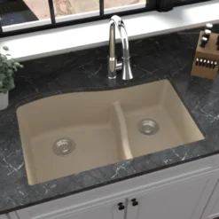 Karran 32" Undermount Quartz Composite Kitchen Sink, 60/40 Double Bowl, Bisque, QU-630-BI
