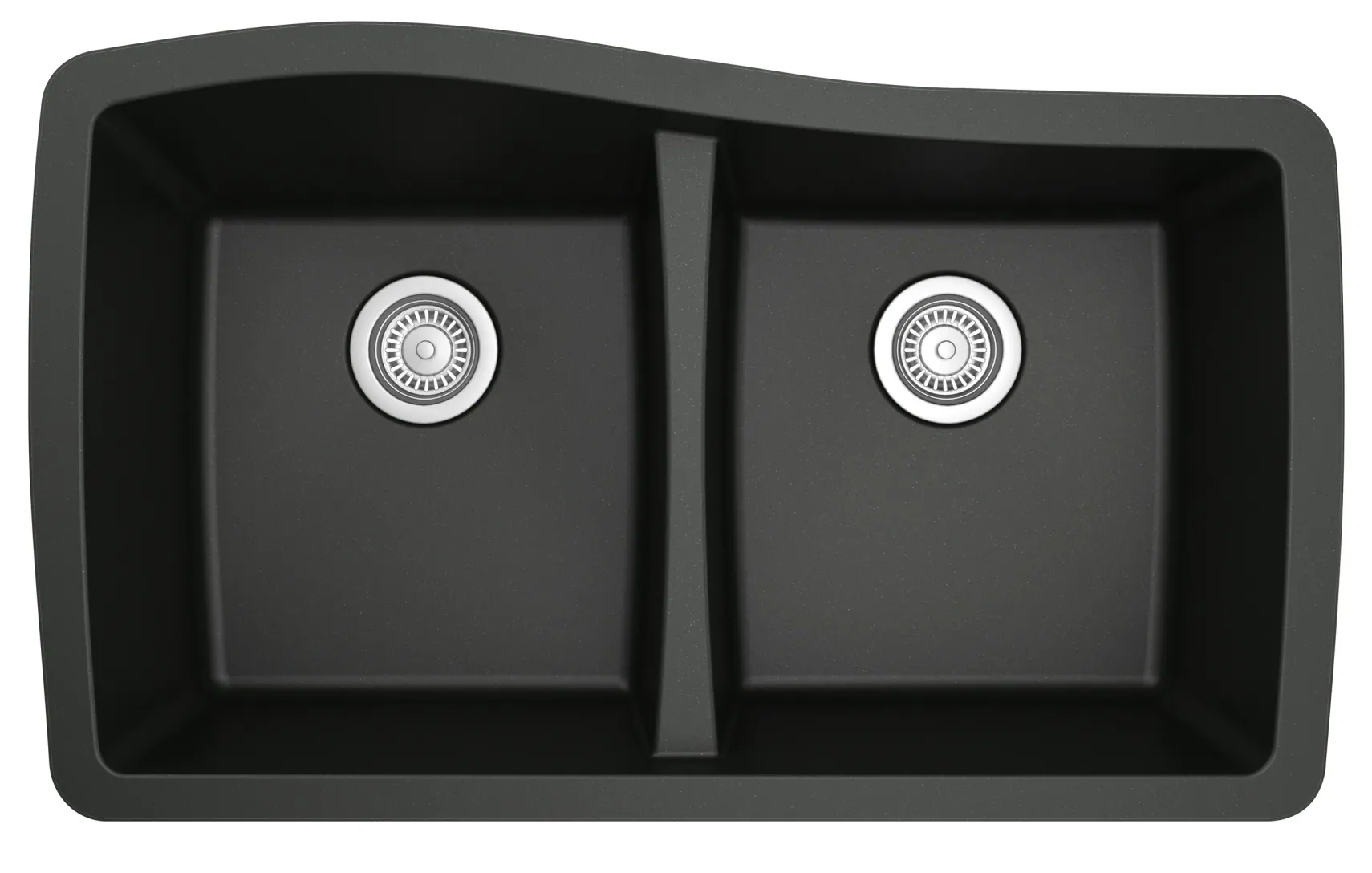 Karran 34" Undermount Quartz Composite Kitchen Sink, 50/50 Double Bowl, Black, QU-720-BL