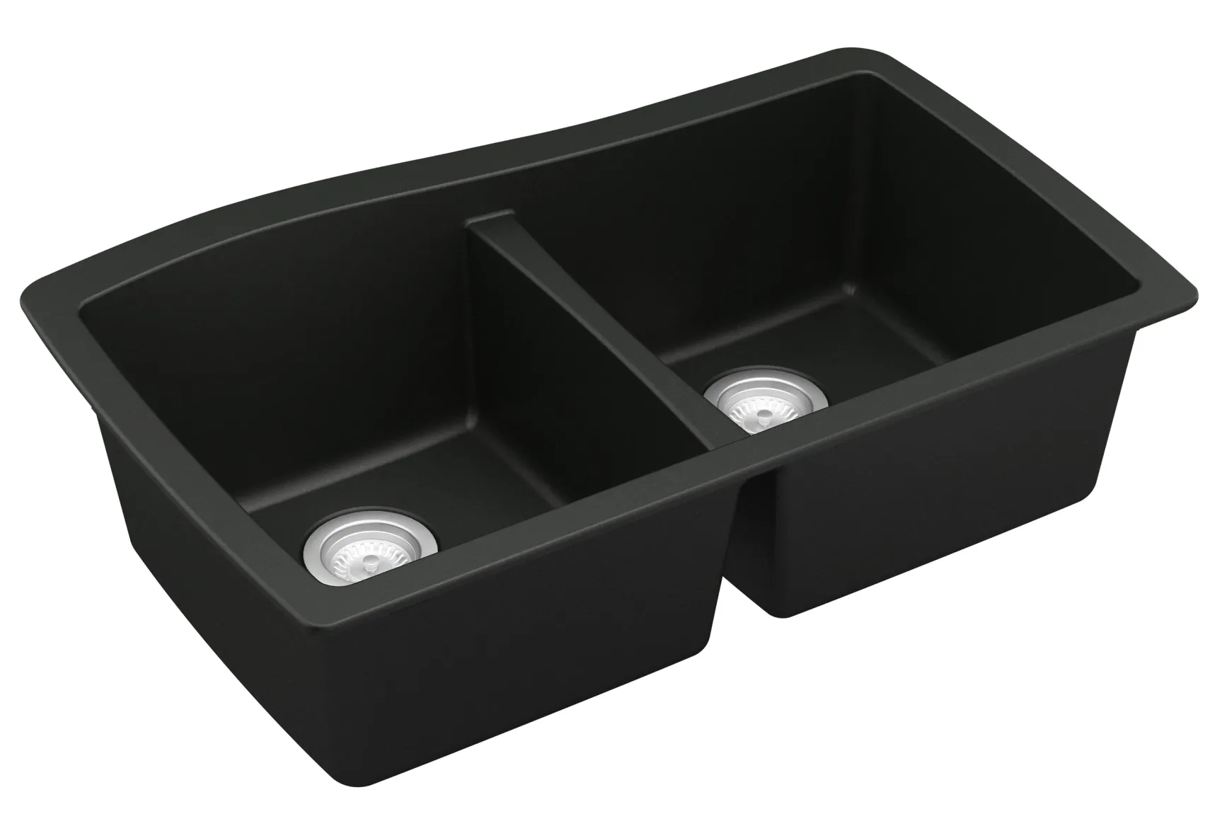Karran 34" Undermount Quartz Composite Kitchen Sink, 50/50 Double Bowl, Black, QU-720-BL