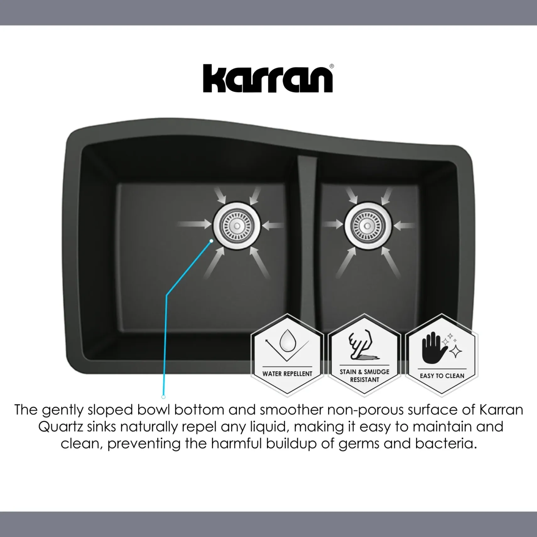 Karran 34" Undermount Quartz Composite Kitchen Sink, 50/50 Double Bowl, Black, QU-720-BL