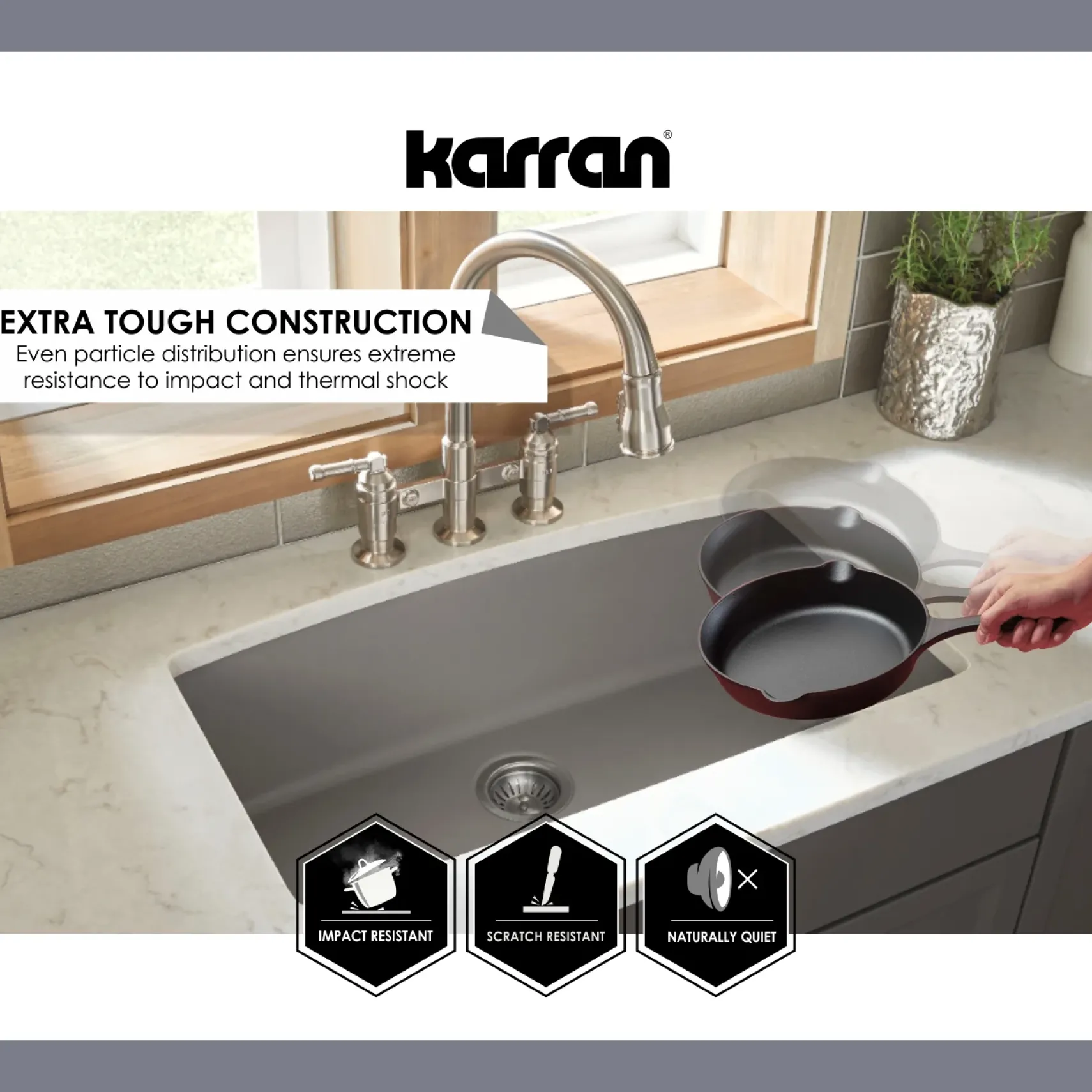 Karran 34" Undermount Quartz Composite Kitchen Sink, 50/50 Double Bowl, Black, QU-720-BL