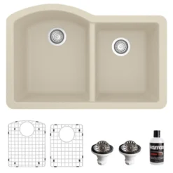 Karran 32" Undermount Quartz Composite Kitchen Sink, 60/40 Double Bowl, Bisque, QU-610-BI-PK1