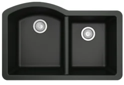 Karran 32" Undermount Quartz Composite Kitchen Sink, 60/40 Double Bowl, Black, QU-610-BL