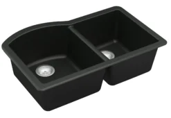Karran 32" Undermount Quartz Composite Kitchen Sink, 60/40 Double Bowl, Black, QU-610-BL