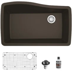 Karran 34" Undermount Quartz Composite Kitchen Sink with Accessories, Brown, QU-722-BR-PK1