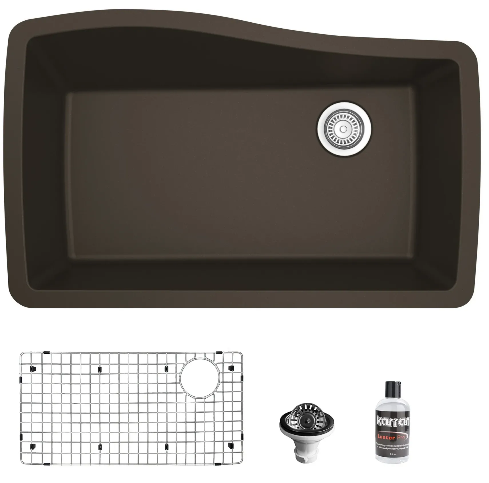 Karran 34" Undermount Quartz Composite Kitchen Sink with Accessories, Brown, QU-722-BR-PK1