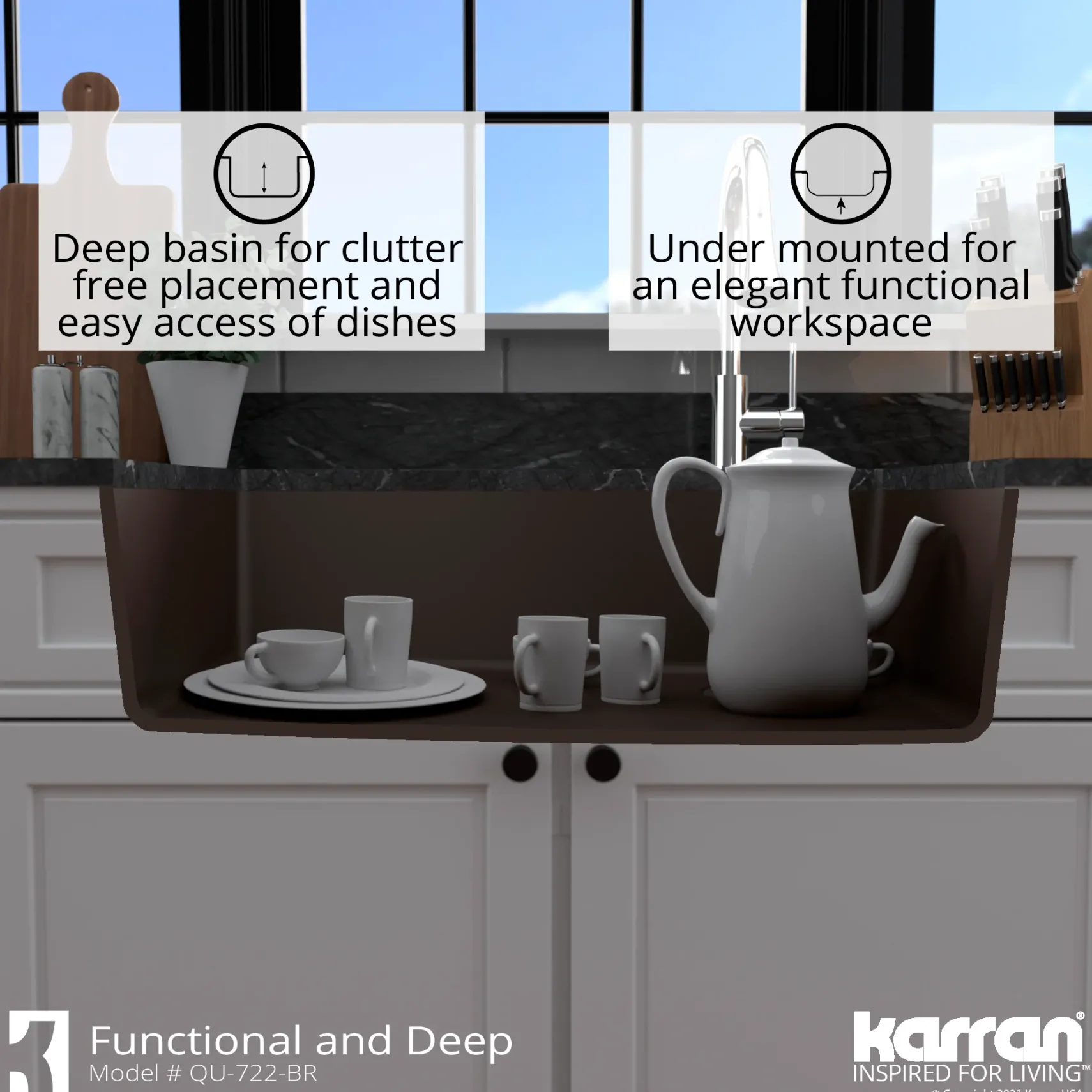 Karran 34" Undermount Quartz Composite Kitchen Sink with Accessories, Brown, QU-722-BR-PK1