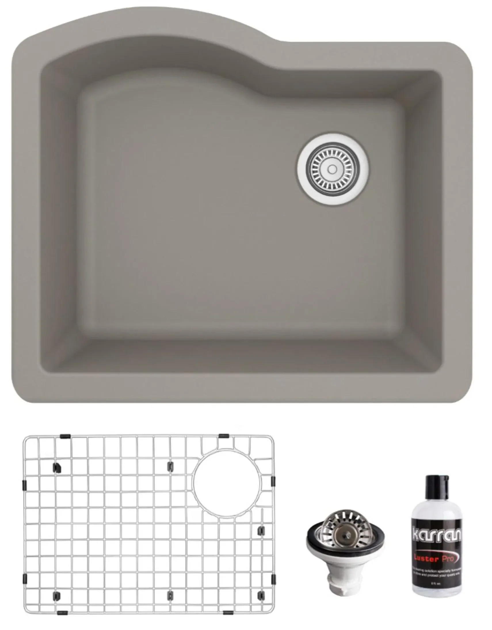 Karran 24" Undermount Quartz Composite Kitchen Sink, Concrete, QU-671-CN-PK1