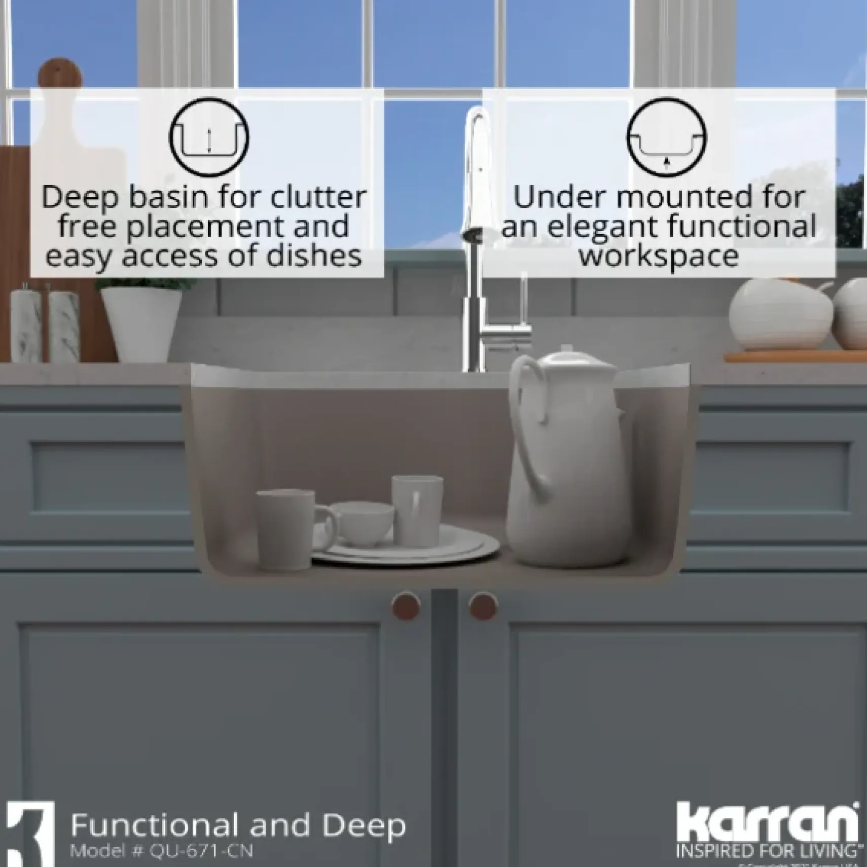 Karran 24" Undermount Quartz Composite Kitchen Sink, Concrete, QU-671-CN-PK1