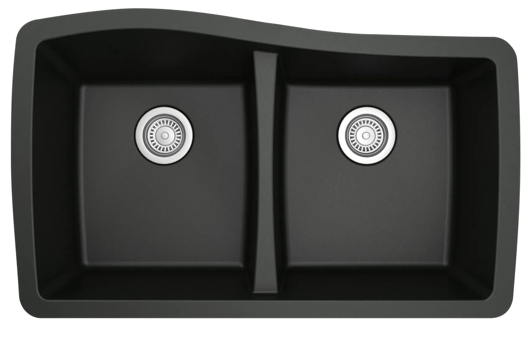 Karran 34" Undermount Quartz Composite Kitchen Sink with Accessories, 50/50 Double Bowl, Black, QU-720-BL-PK1